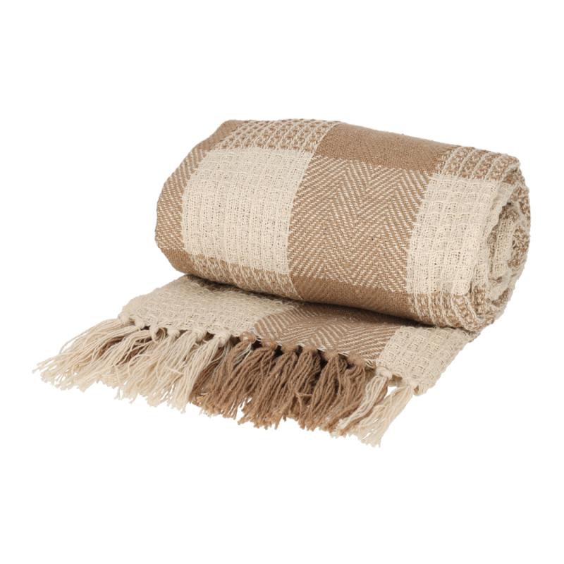 JENS Living Recycled Cotton Plaid Kai Taupe